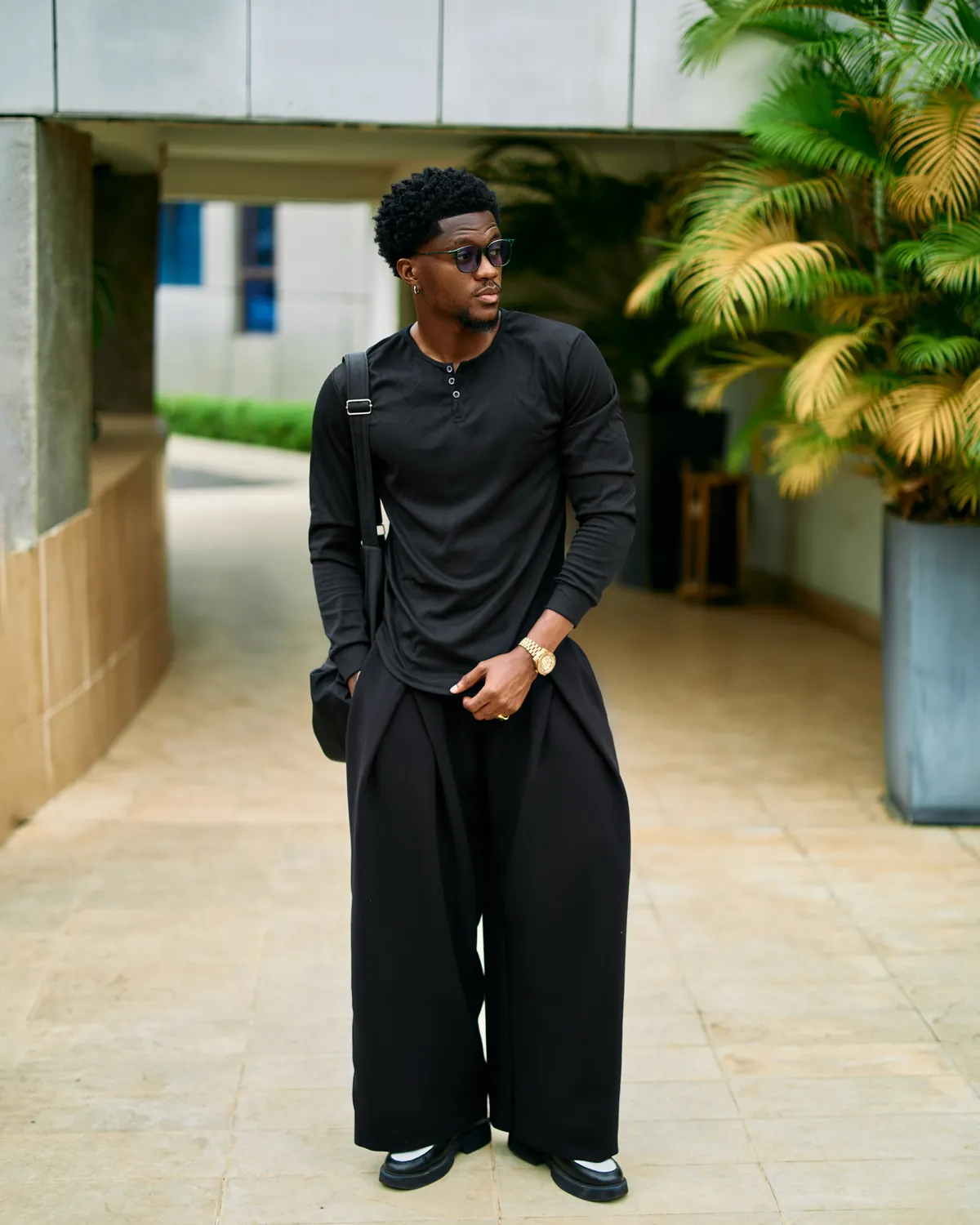 Drape pant by Tobby Vogue, worn by a model